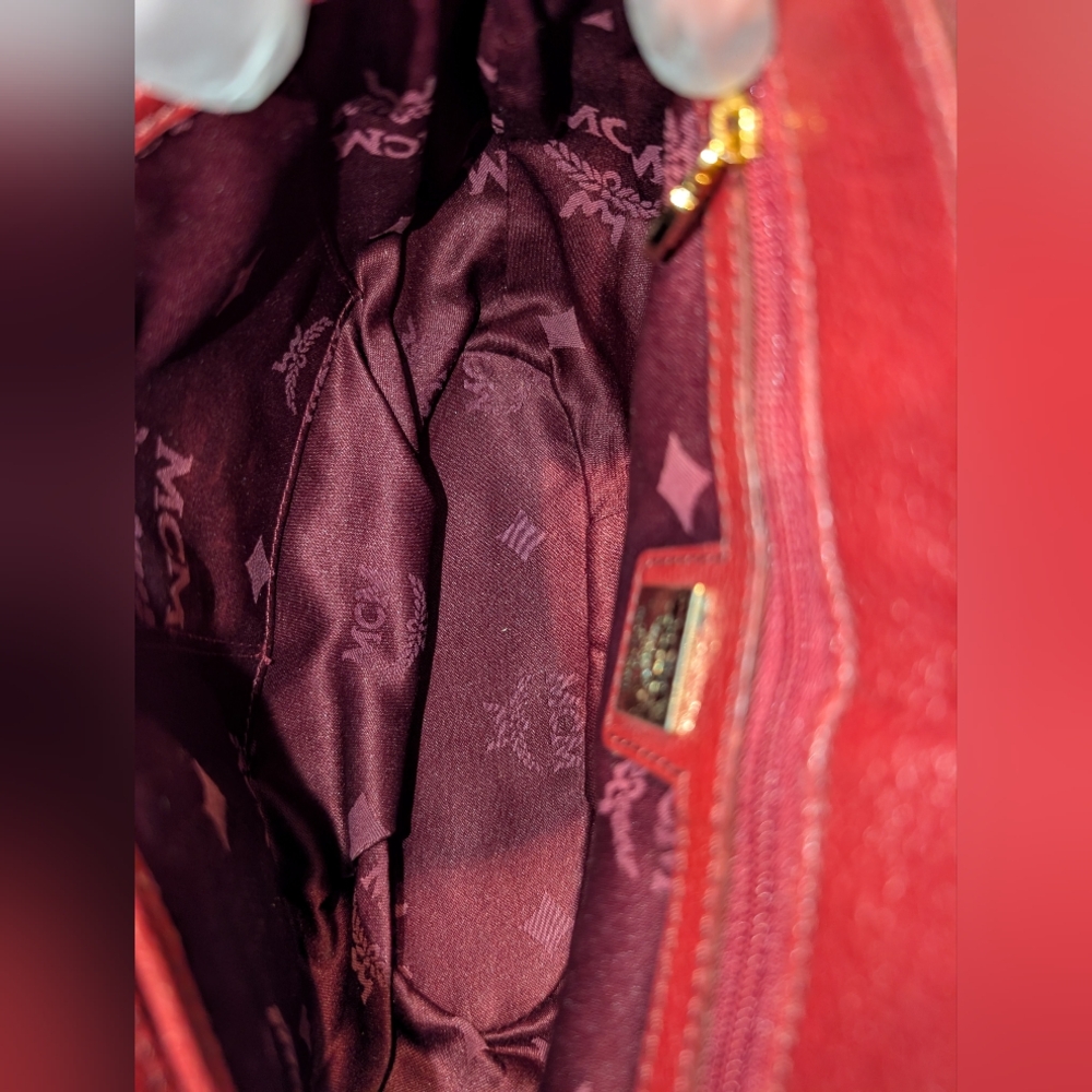 Vintage MCM Burgundy Red Leather Crossbody Flap Bag Gold - Picture 6 of 15